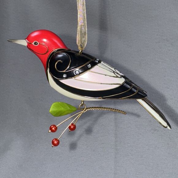 Hallmark 2016 Red-Headed Woodpecker Beauty of Birds Cloisonné Style Ornament - Picture 1 of 14